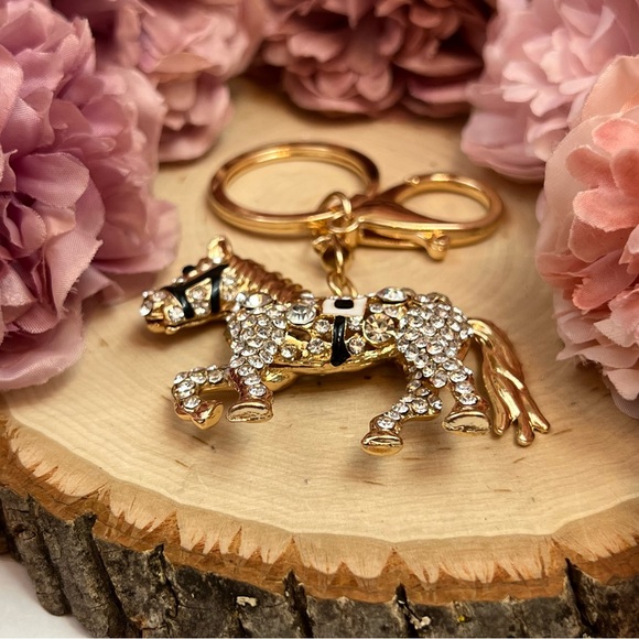 Gold and Crystal Saddled Horse Keychain Charm - Picture 13 of 16